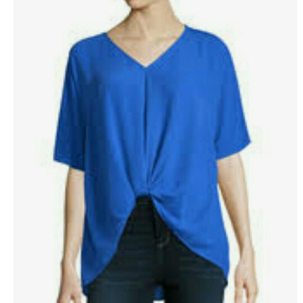 🌿 Belle sky blue knot drape top
